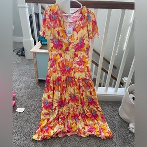 Petal and pup Ilaria dress. Pink, yellow, orange. Size M